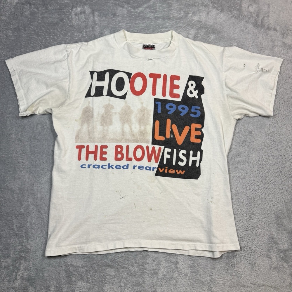 Hootie & The Blowfish World Tour Shirt Large White Thrashed Holes Stains 90s